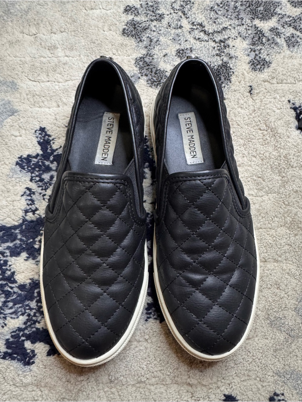 Steve Madden Black Quilted Slip-On Shoes with White Sole